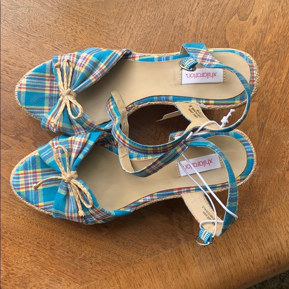plaid wedge heels